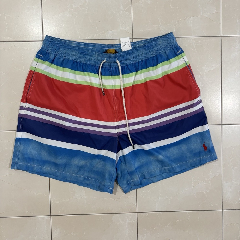 Vintage Polo Ralph Lauren Swim Trunks Striped Men's 2XL Blue Shorts Y2K